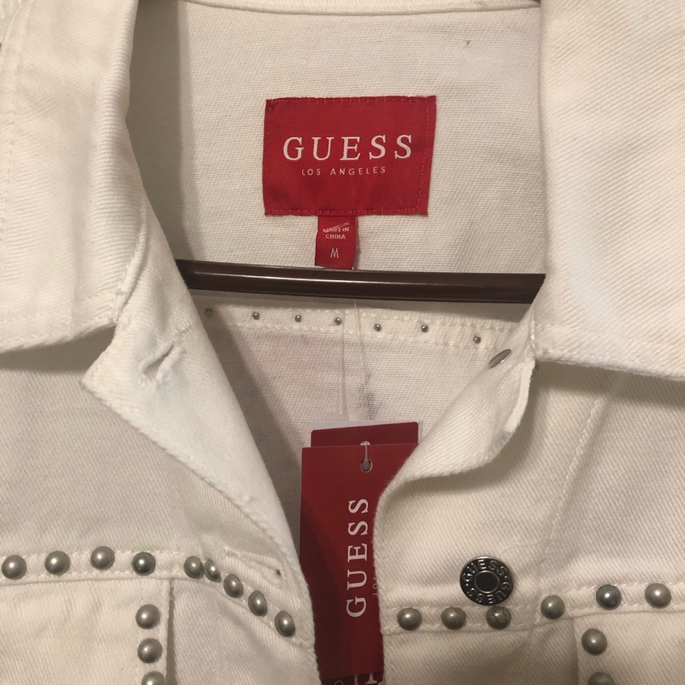 NWT GUESS White Denim Jacket with Stud Accents - Picture 2 of 4
